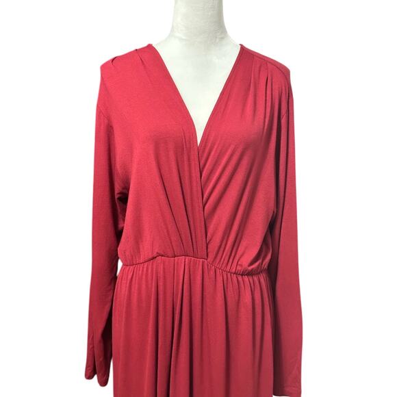 Fraiche By J A-Line Dress Knee Length Long Sleeve Surplice Knit Pink XL NWOT - Picture 2 of 9